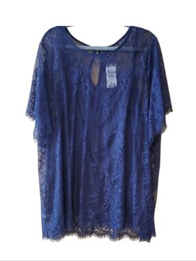 Torrid Abbey Lace Short Sleeve Blouse In Peacoat Navy Size 3 NWT'S